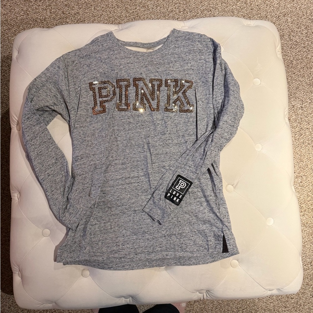 PINK Victoria's Secret Heather Gray Top with Logo Tag